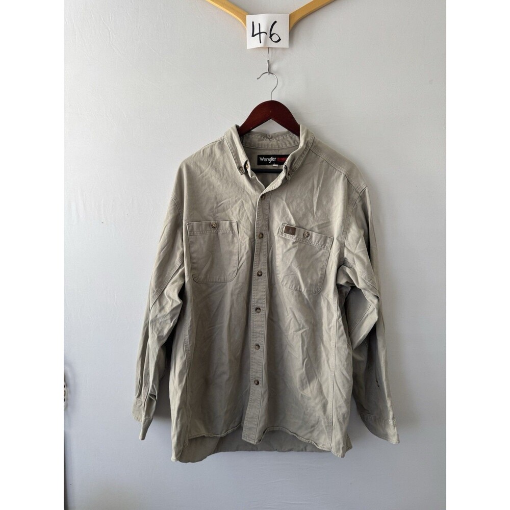 Wrangler RIGGS Workwear Mens XL Khaki Tan Long Sleeve Button Down Work Shirt